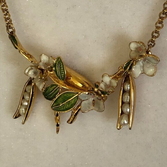 BILL SKINNER Retired Pearl Peas in Pod Gold Necklace Rare - Picture 3 of 17